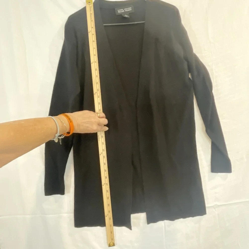 Linda Allard Ellen Tracy Open Cardigan Sweater Women Sz S Black Wool & Silk Nice